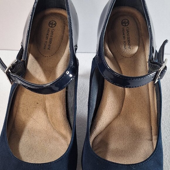 Giani Bernini sz 8.5 Navy Blue Suede & Patent Colorblock Velmah Pumps, 3" Heel - Picture 8 of 14